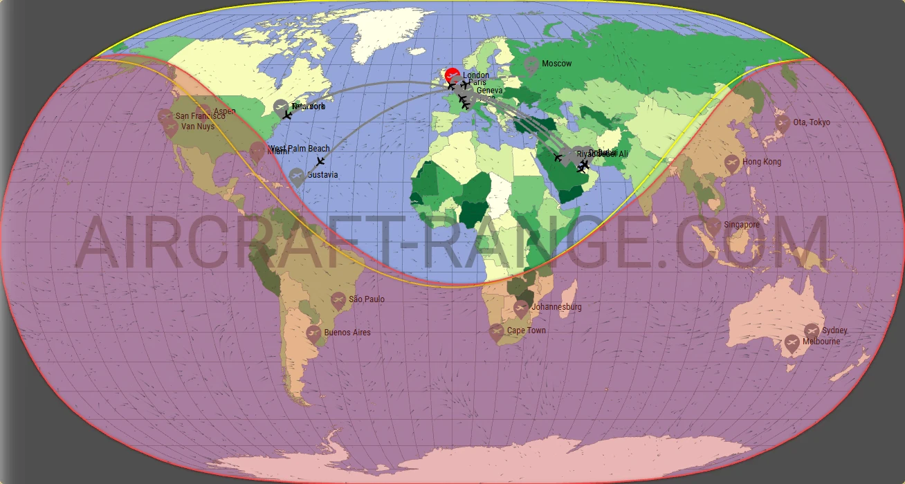 Challenger 650 broker route map from London City Airport (EGLC)