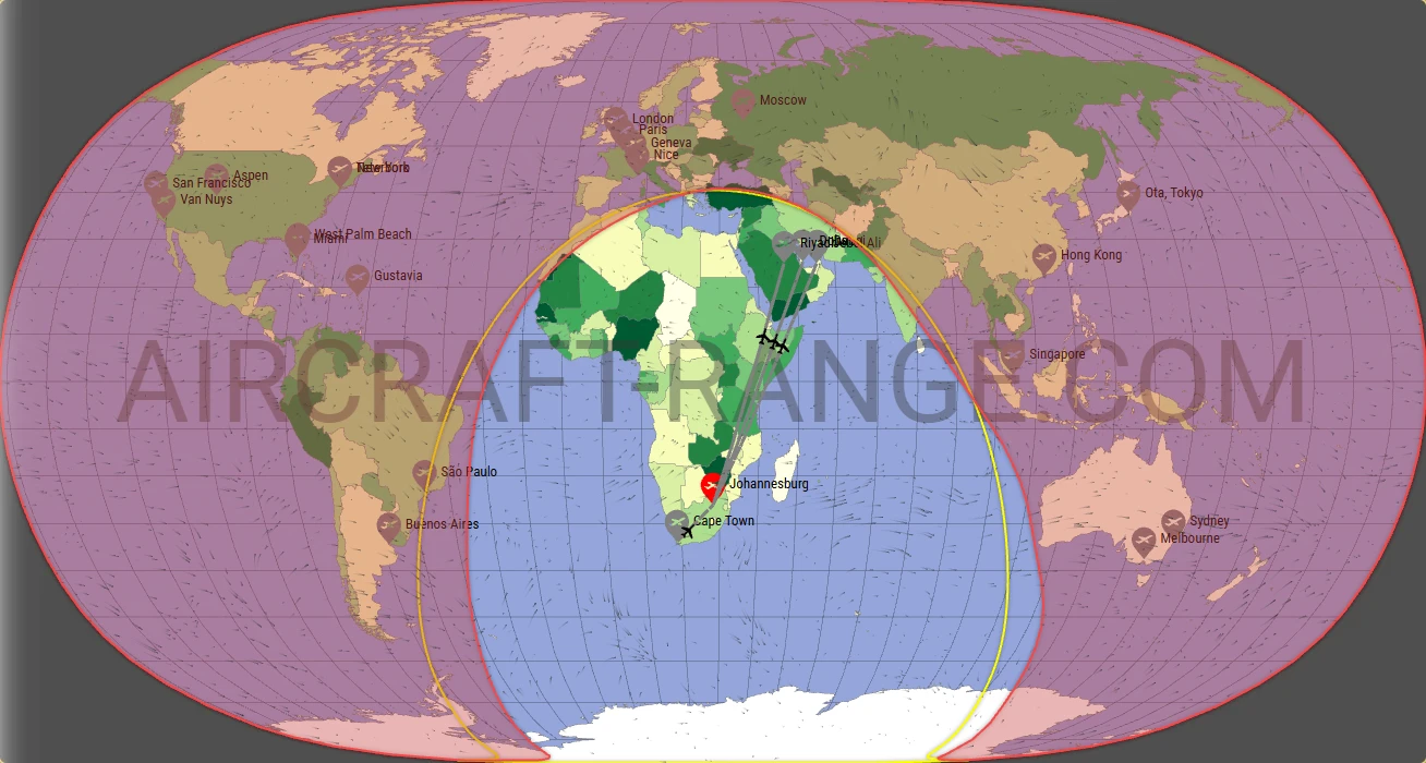 Challenger 650 broker route map from O.R. Tambo International Airport (FAOR)