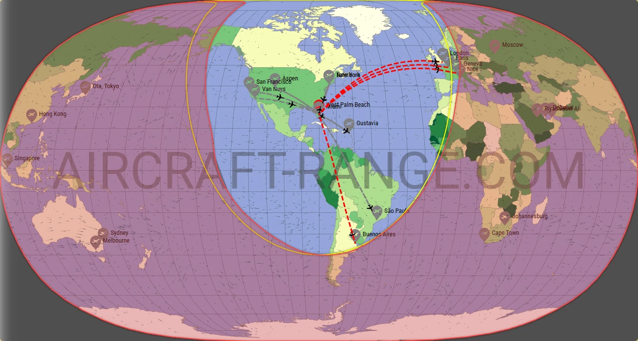 Challenger 650 broker route map from Palm Beach International Airport (KPBI)