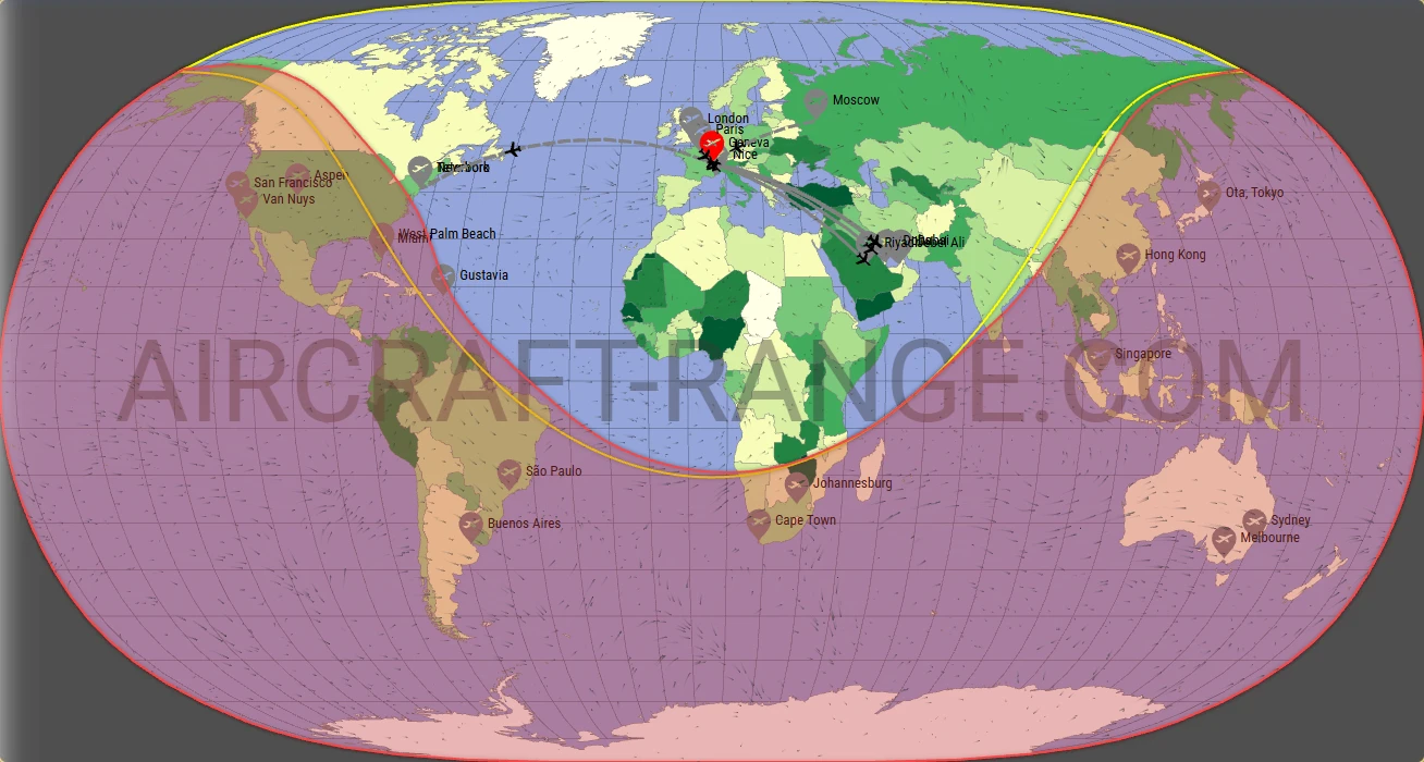 Challenger 650 broker route map from Geneva International Airport (LSGG)