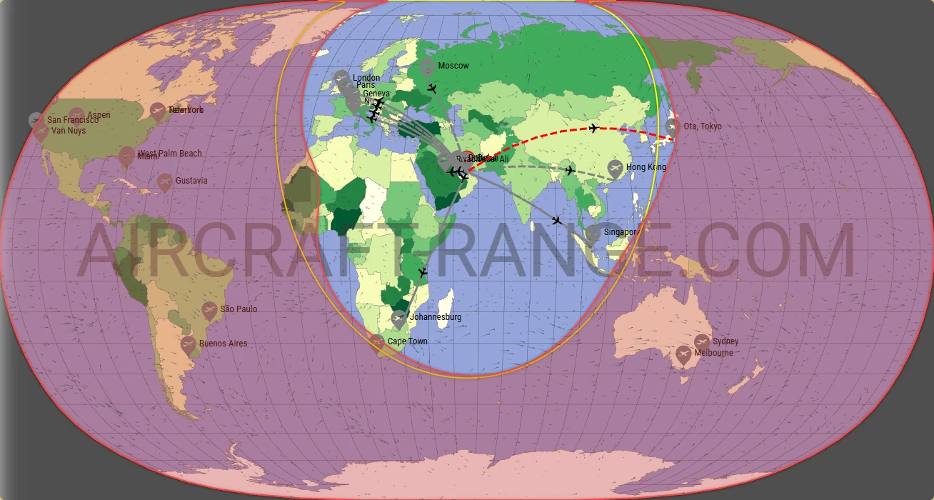 Challenger 650 broker route map from Dubai International Airport (OMDB)