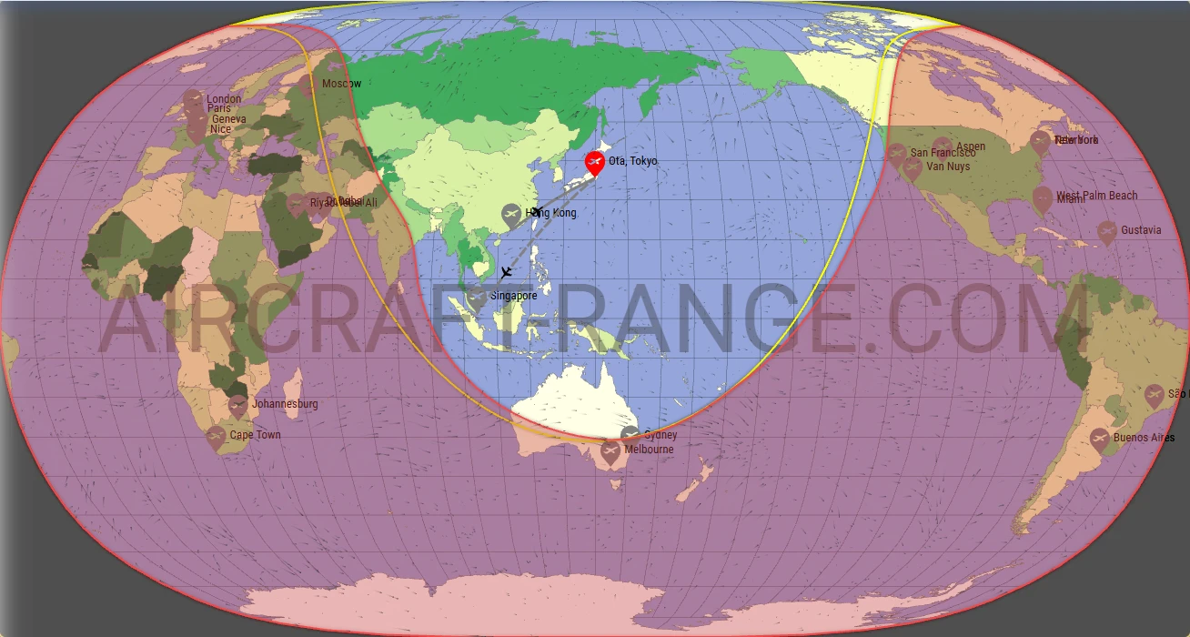 Challenger 650 broker route map from Tokyo Haneda International Airport (RJTT)