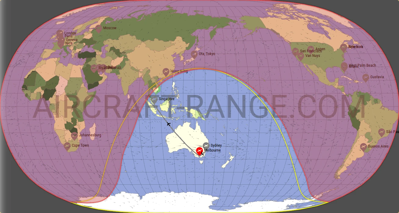 Challenger 650 broker route map from Melbourne Airport (YMML)