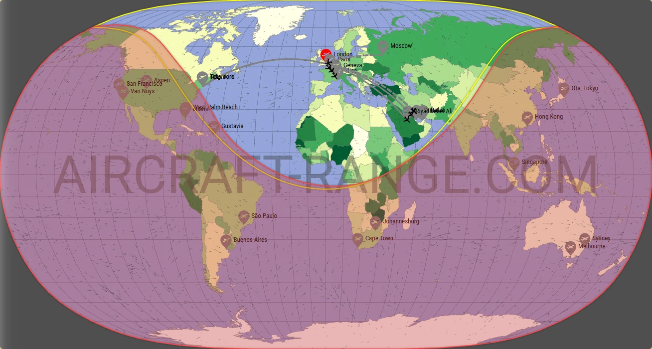 Citation Longitude broker route map from London City Airport (EGLC)