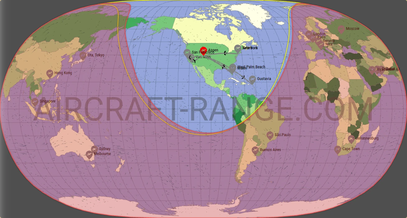 Citation Longitude broker route map from Aspen-Pitkin County Airport (Sardy Field) (KASE)