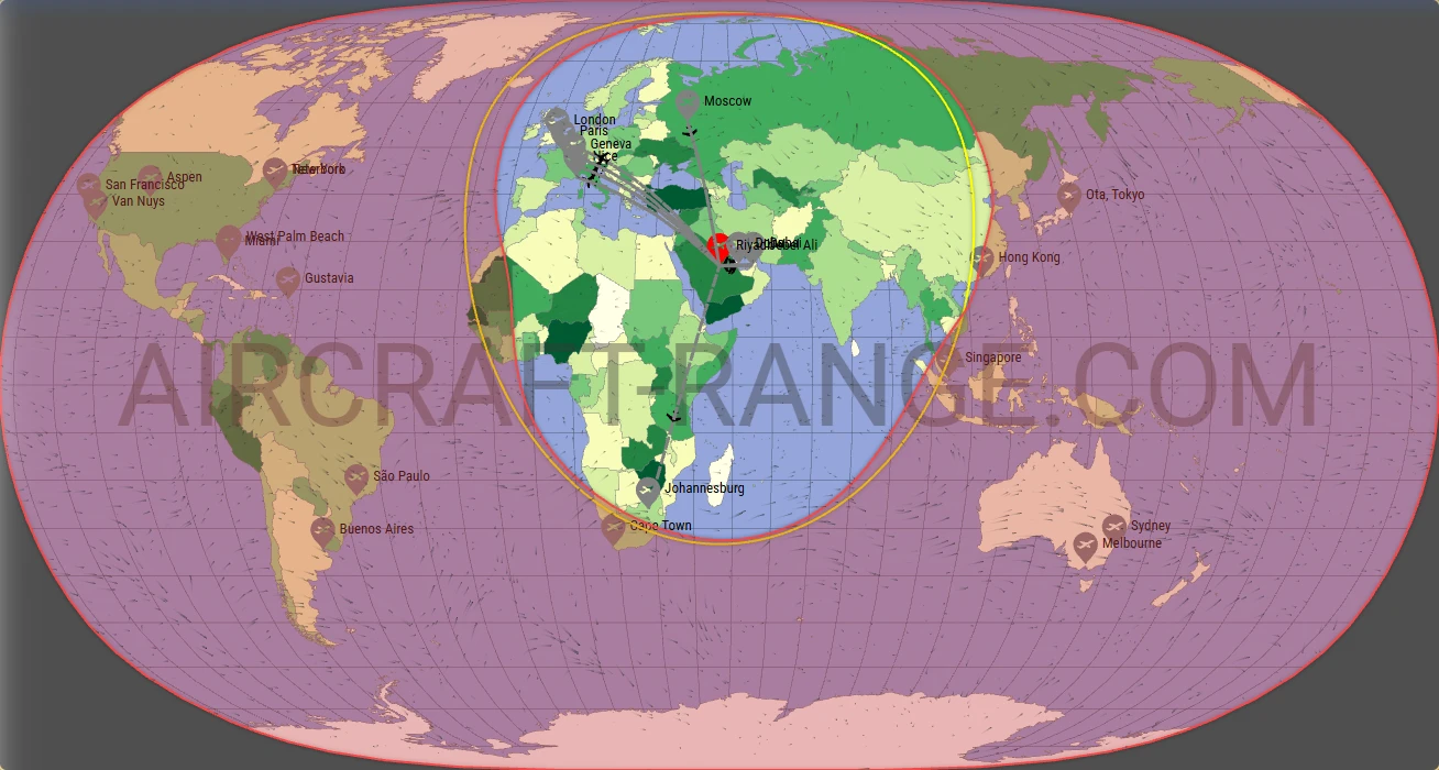 Citation Longitude broker route map from King Khalid International Airport (OERK)