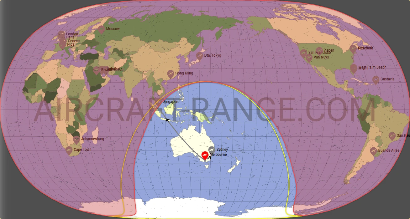 Citation Longitude broker route map from Melbourne Airport (YMML)