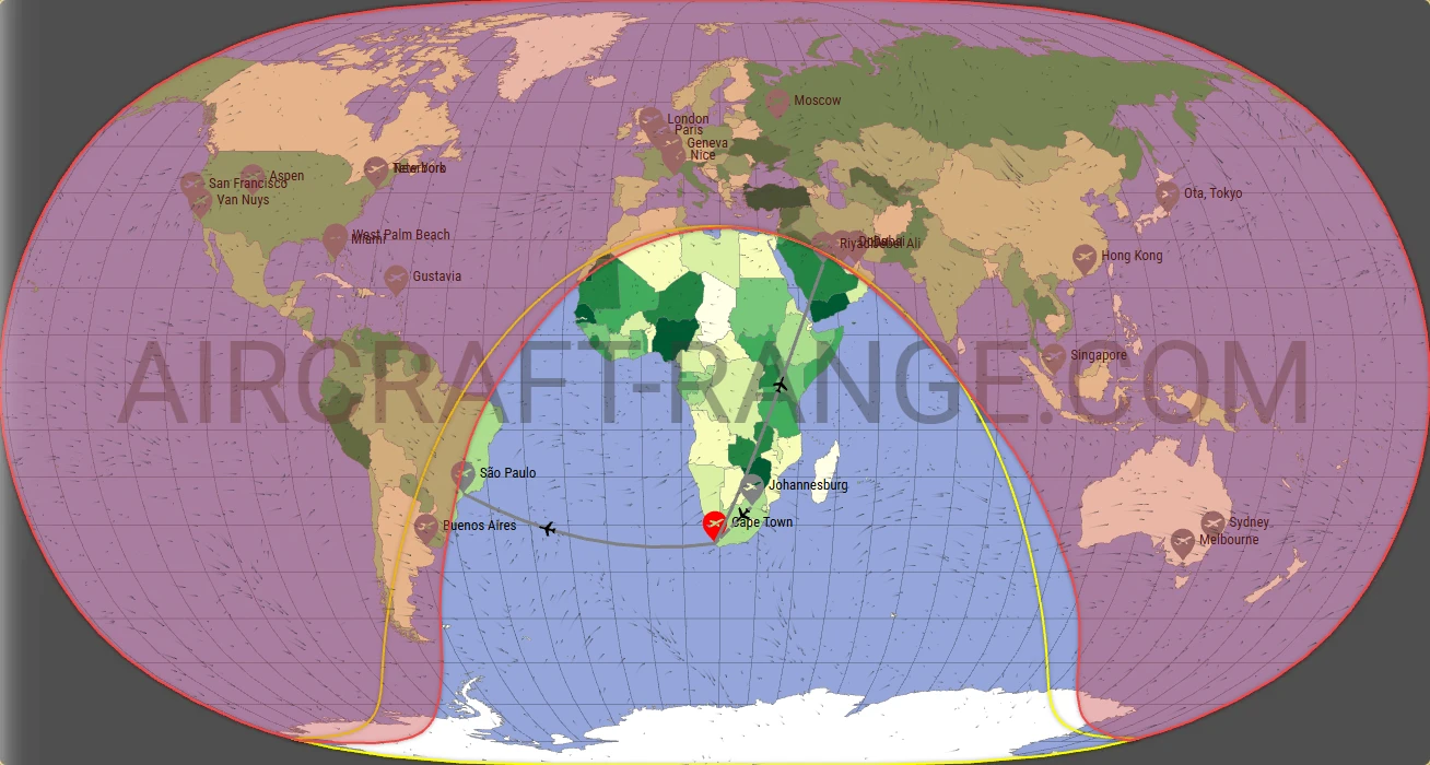 Embraer Praetor 600 broker route map from Cape Town International Airport (FACT)