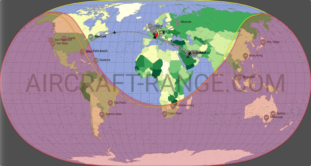 Embraer Praetor 600 broker route map from Nice-Côte d'Azur Airport (LFMN)
