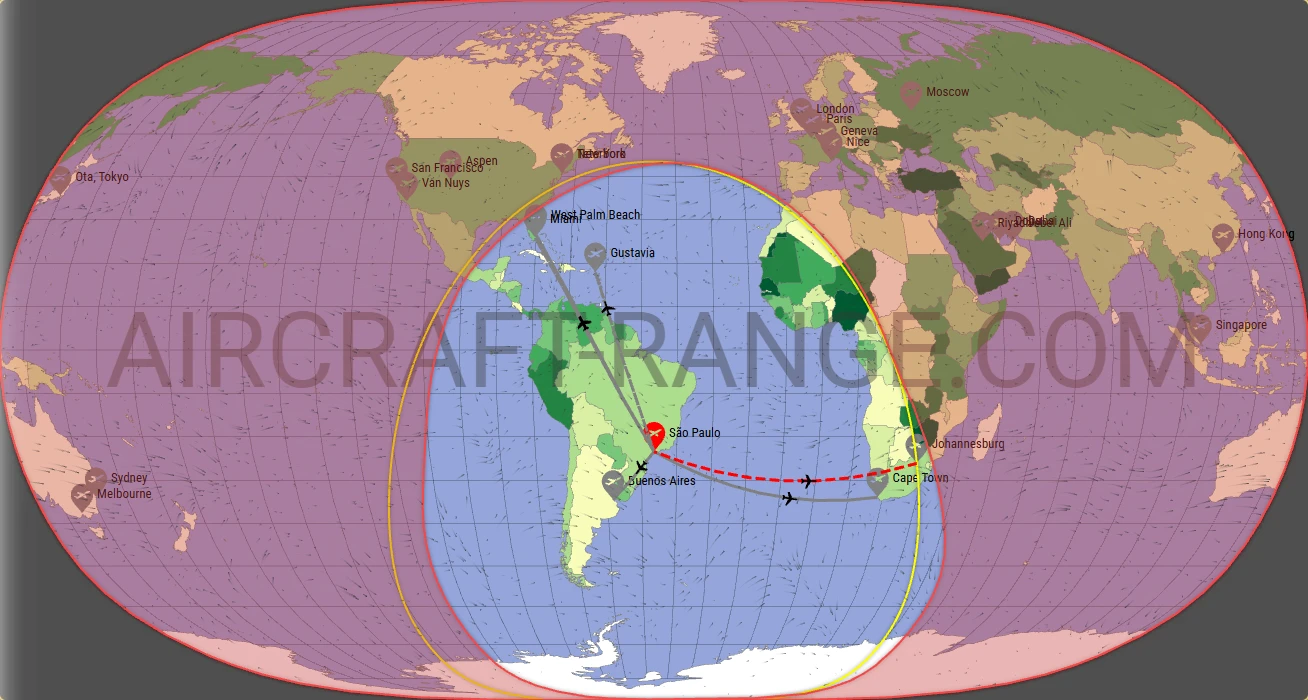 Embraer Praetor 600 broker route map from São Paulo/Guarulhos–Governor André Franco Montoro International Airport (SBGR)