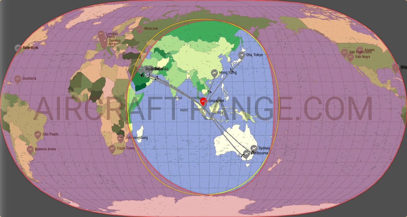 Embraer Praetor 600 broker route map from Singapore Changi Airport (WSSS)