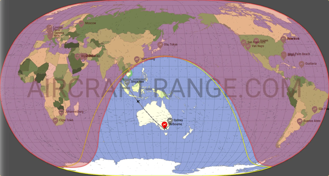 Embraer Praetor 600 broker route map from Melbourne Airport (YMML)