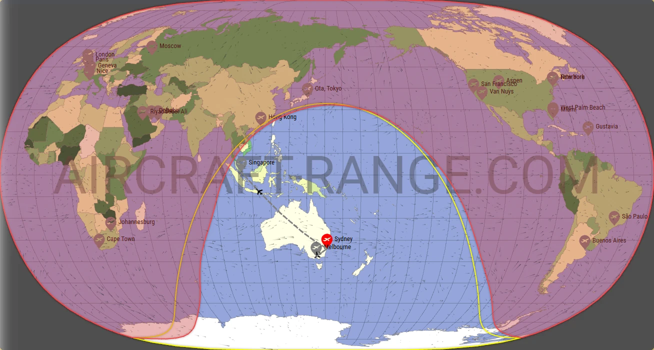 Embraer Praetor 600 broker route map from Sydney Kingsford Smith International Airport (YSSY)