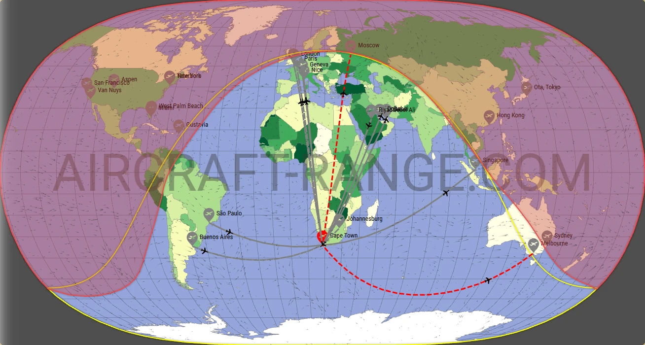 Falcon 6X broker route map from Cape Town International Airport (FACT)