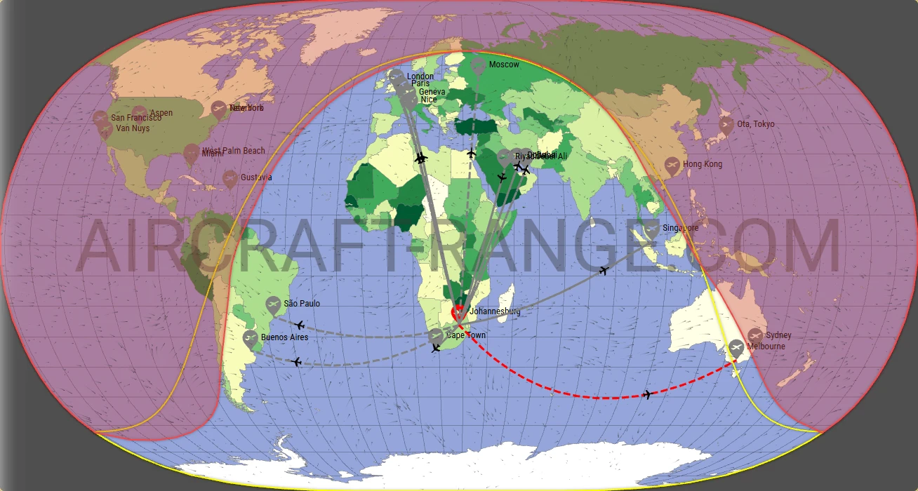 Falcon 6X broker route map from O.R. Tambo International Airport (FAOR)