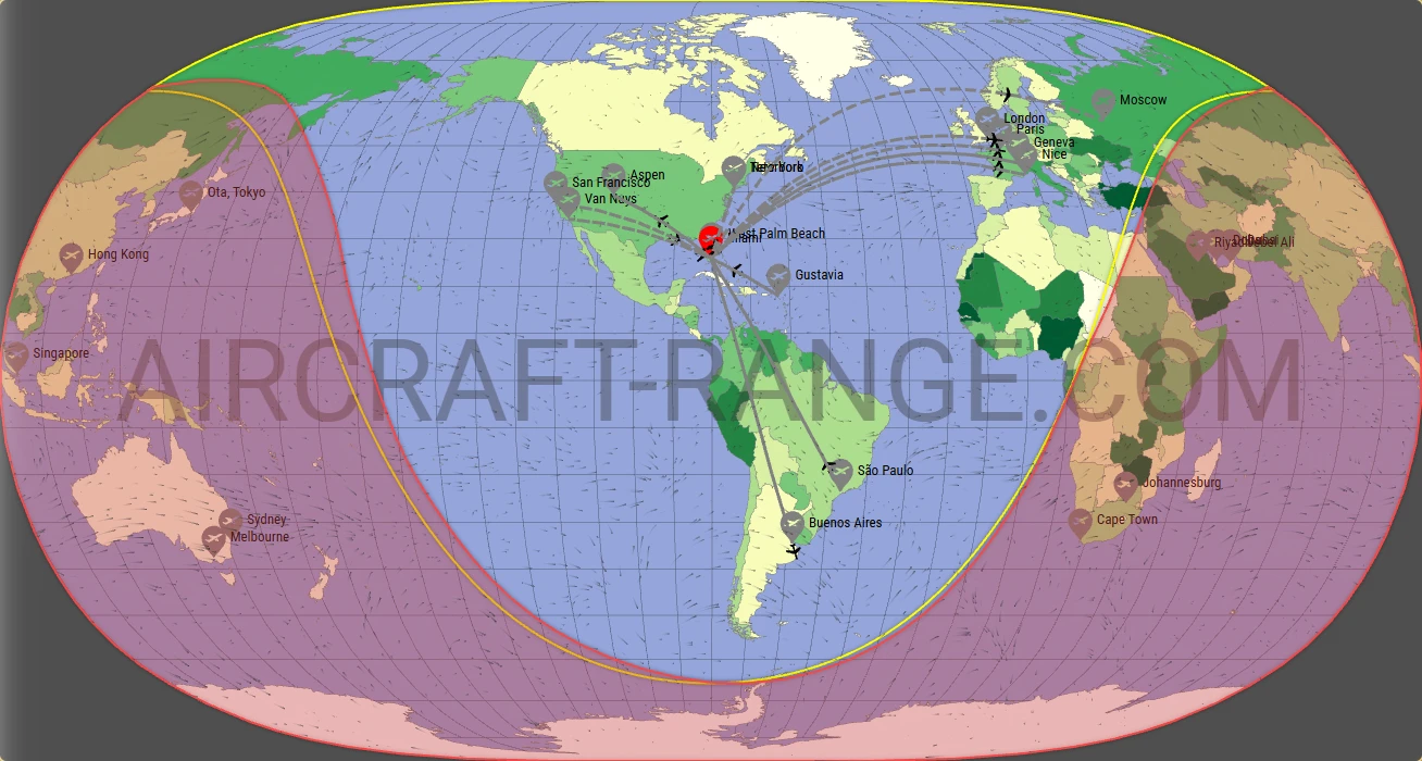 Falcon 6X broker route map from Miami-Opa Locka Executive Airport (KOPF)