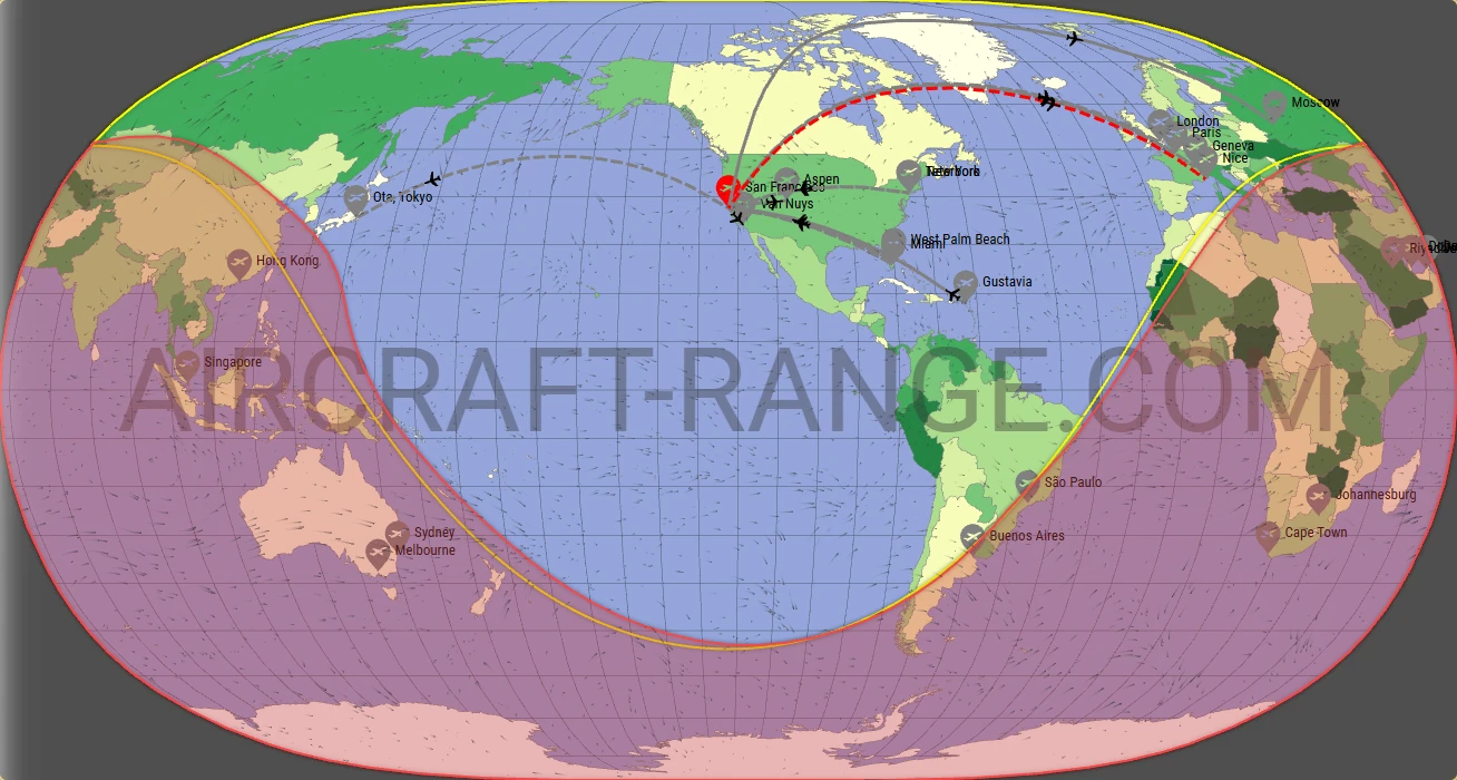 Falcon 6X broker route map from San Francisco International Airport (KSFO)