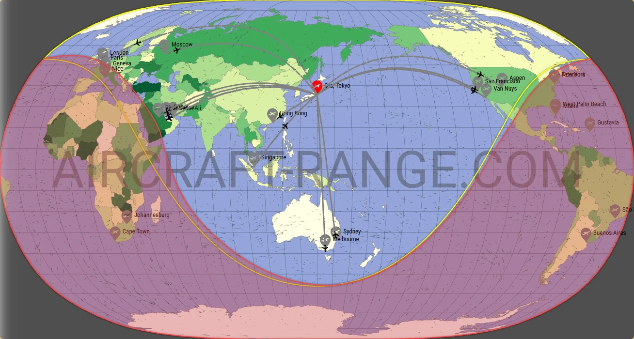 Falcon 6X broker route map from Tokyo Haneda International Airport (RJTT)