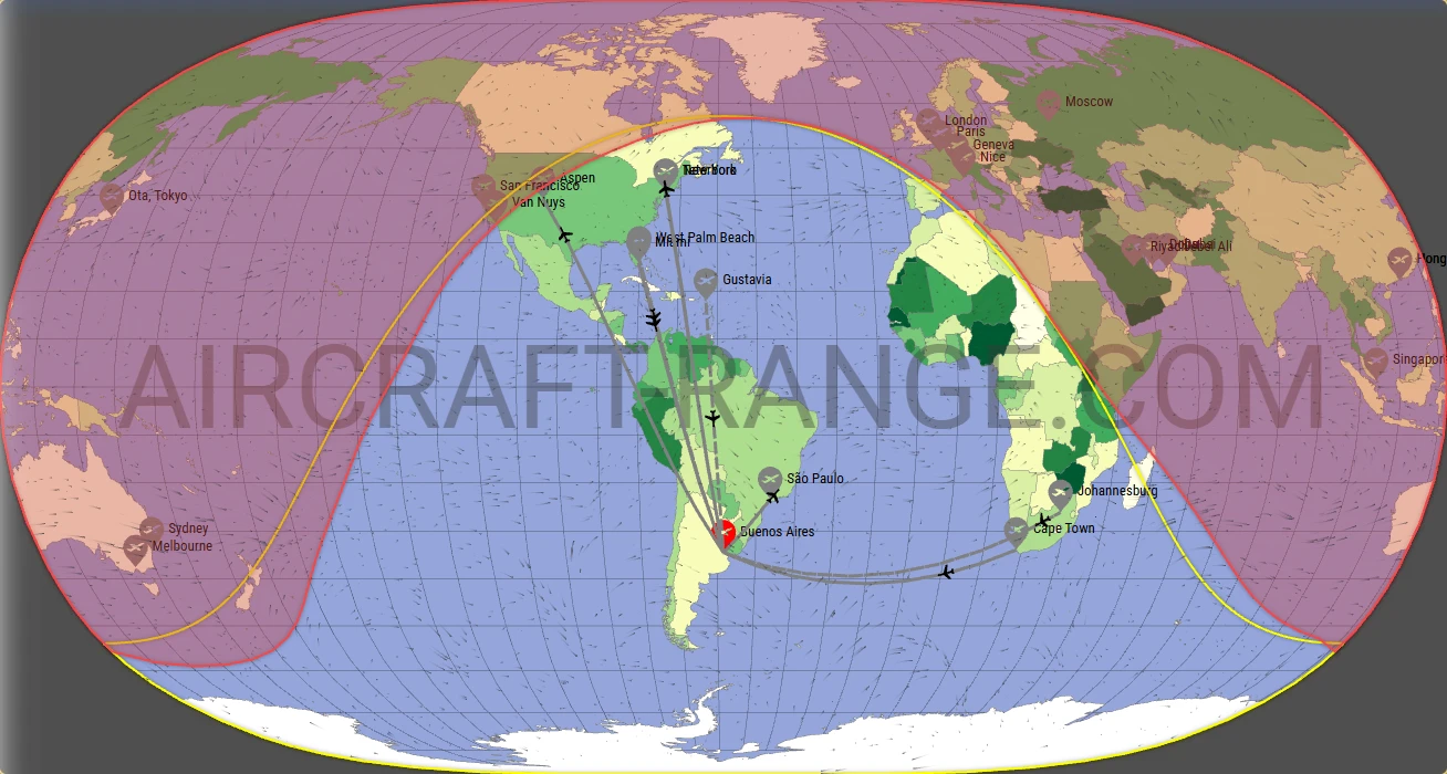 Falcon 6X broker route map from Aeroparque Jorge Newbery (SABE)