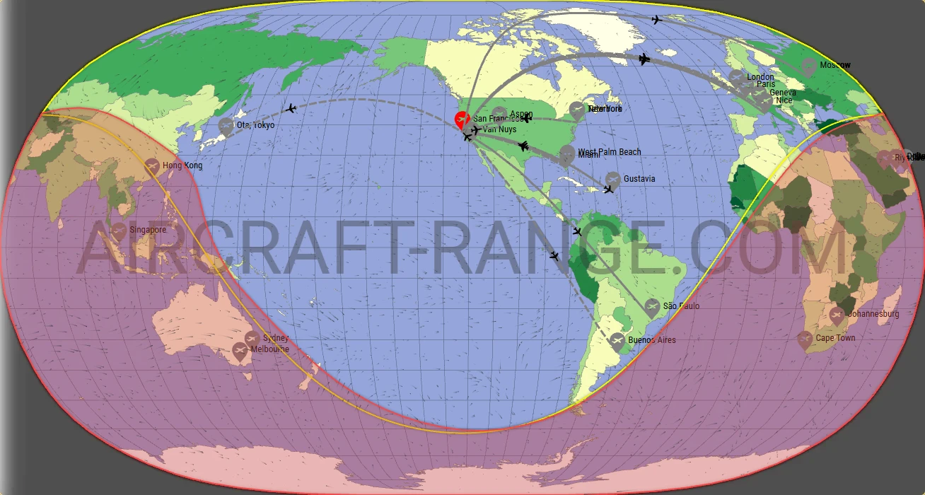 Falcon 7X broker route map from San Francisco International Airport (KSFO)