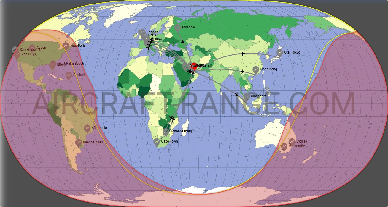 Falcon 7X broker route map from Al Maktoum International Airport (OMDW)