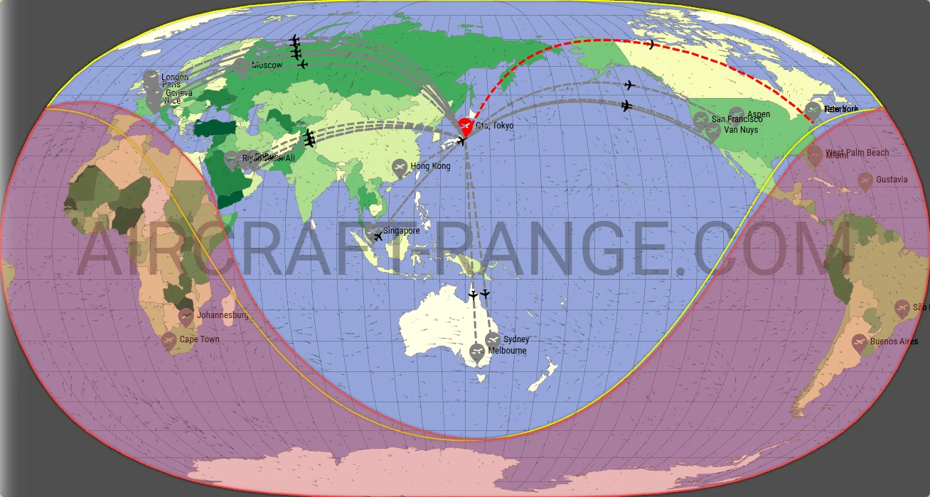 Falcon 7X broker route map from Tokyo Haneda International Airport (RJTT)