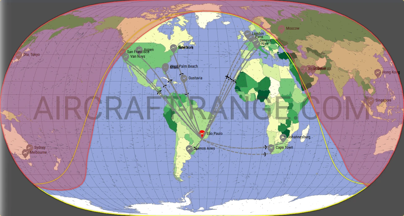Falcon 7X broker route map from São Paulo/Guarulhos–Governor André Franco Montoro International Airport (SBGR)