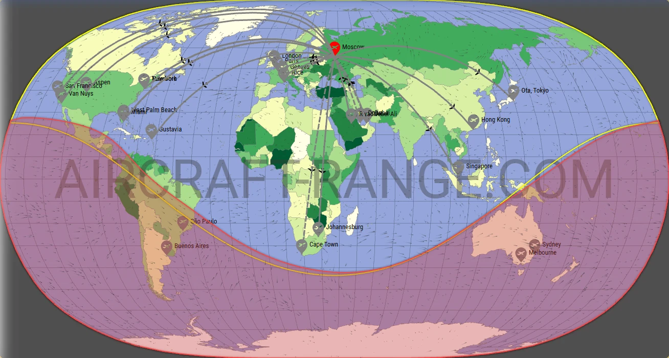 Falcon 7X broker route map from Vnukovo International Airport (UUWW)