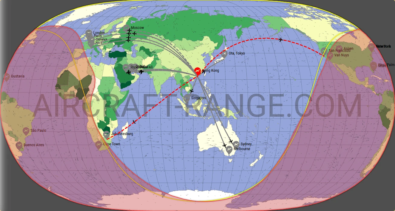 Falcon 7X broker route map from Hong Kong International Airport (VHHH)
