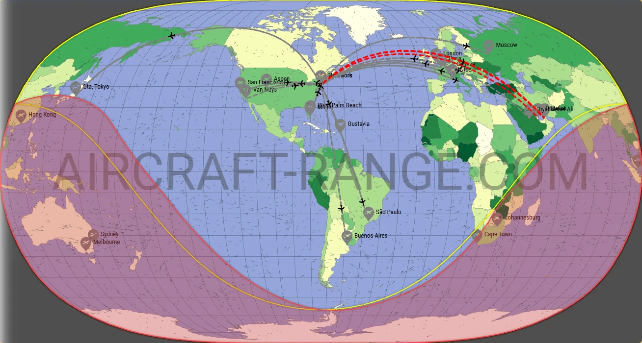 Falcon 8X broker route map from LaGuardia Airport (KLGA)
