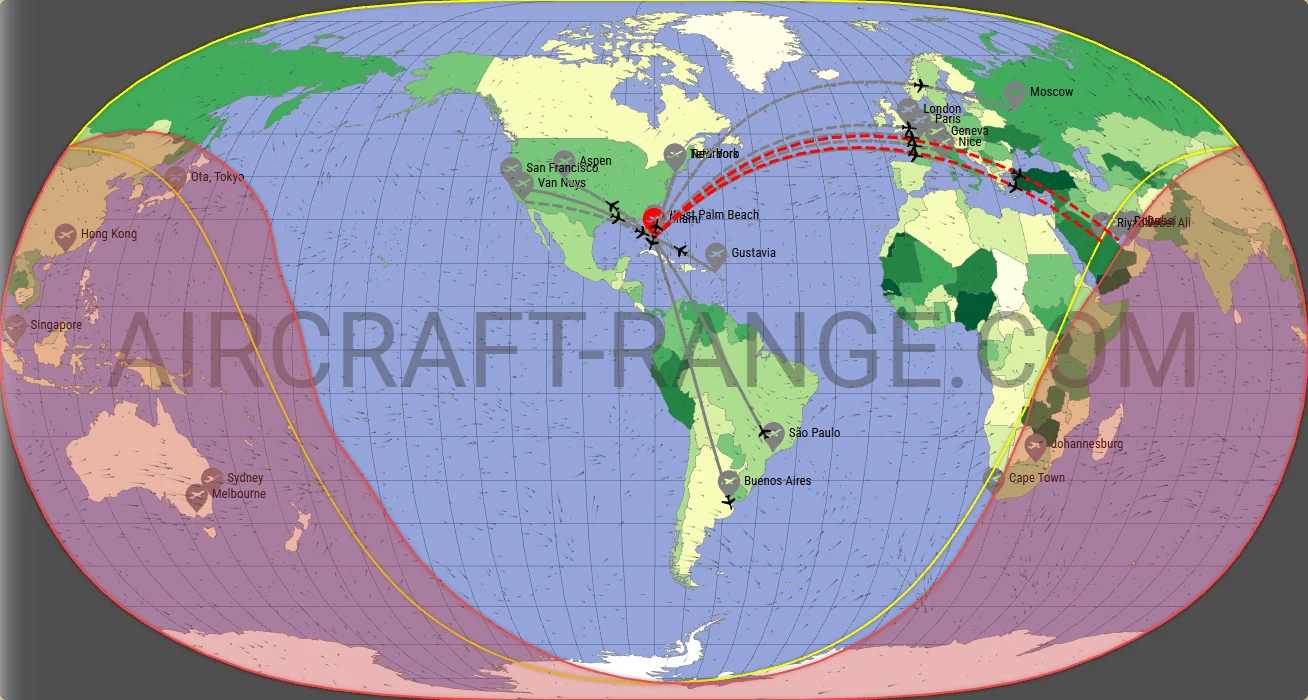 Falcon 8X broker route map from Miami-Opa Locka Executive Airport (KOPF)