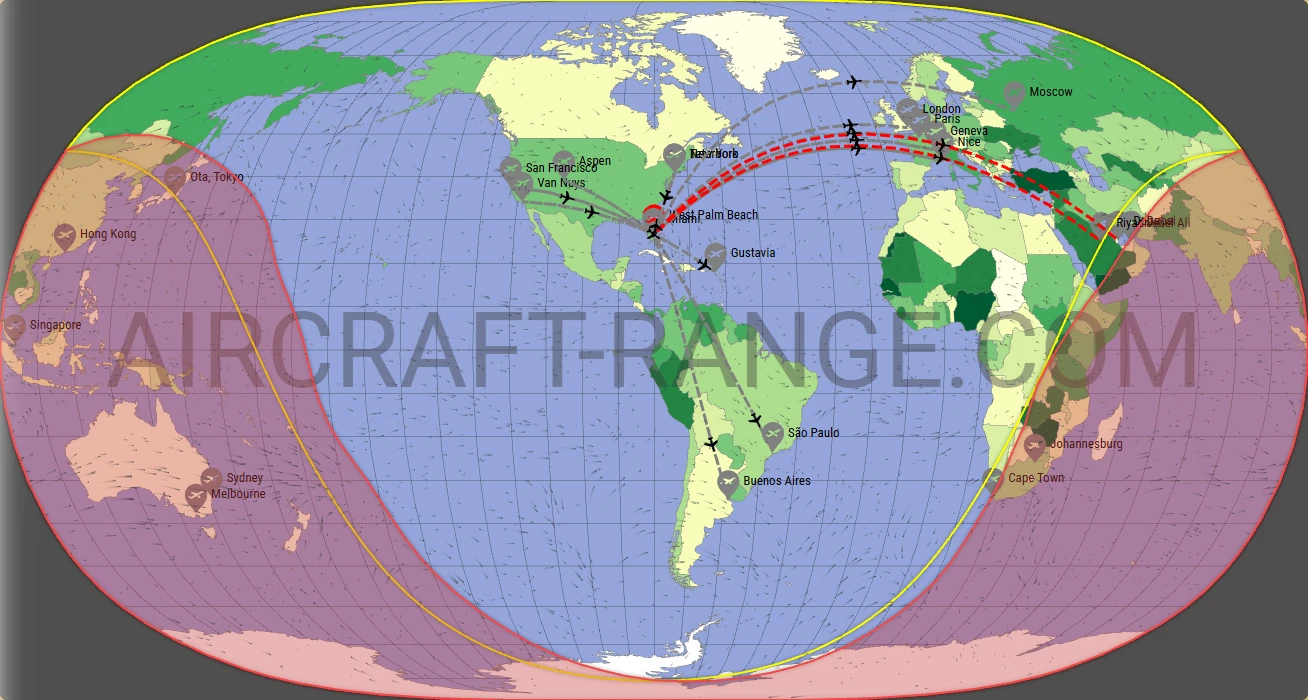 Falcon 8X broker route map from Palm Beach International Airport (KPBI)