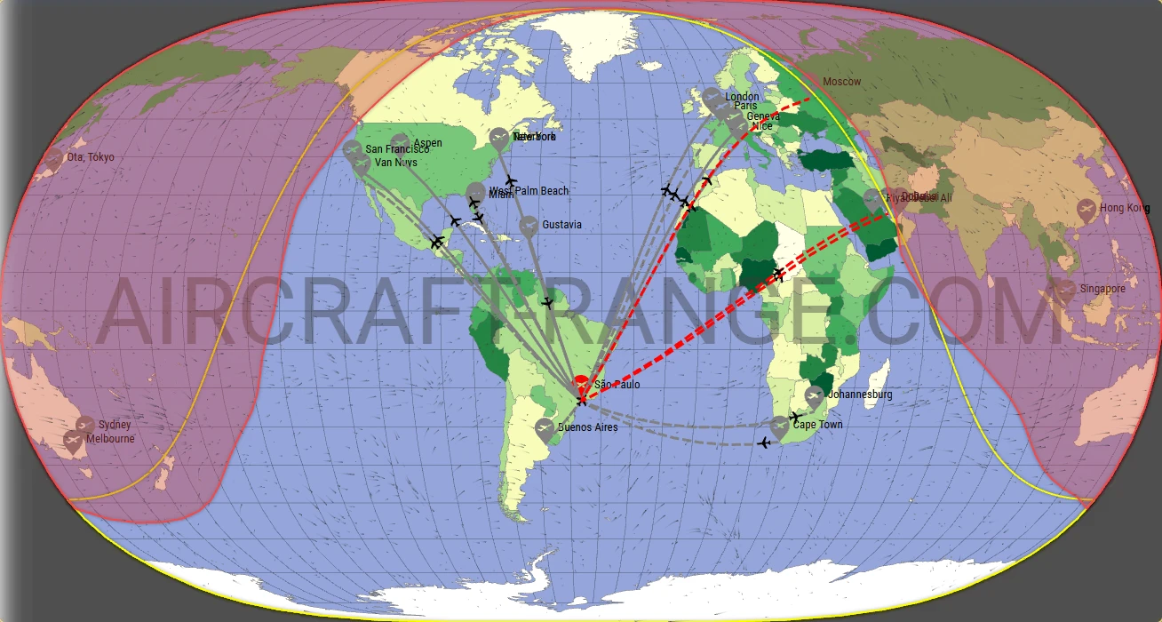 Falcon 8X broker route map from São Paulo/Guarulhos–Governor André Franco Montoro International Airport (SBGR)