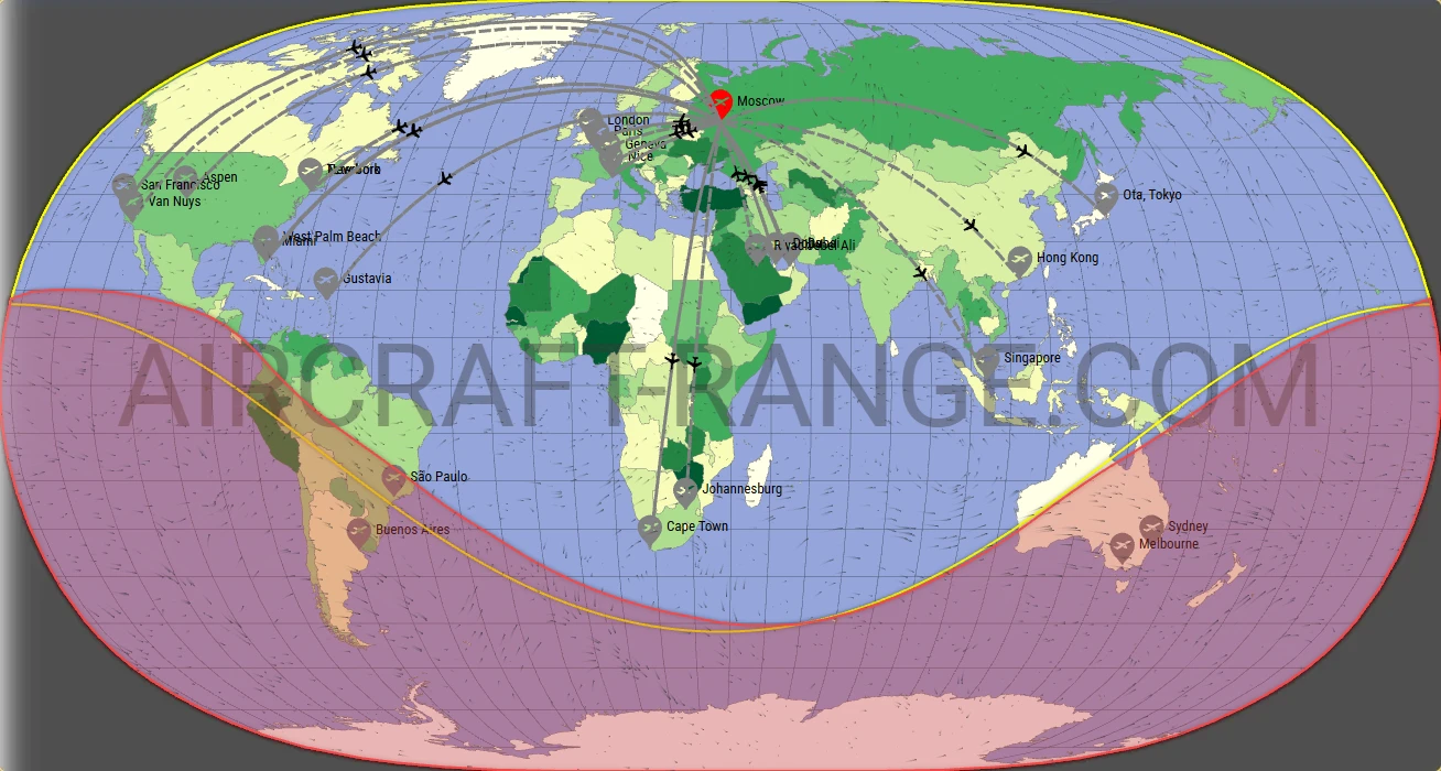 Falcon 8X broker route map from Vnukovo International Airport (UUWW)
