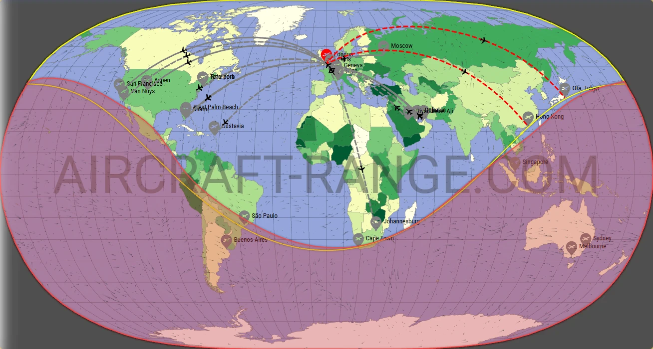 Global 5000 broker route map from London City Airport (EGLC)