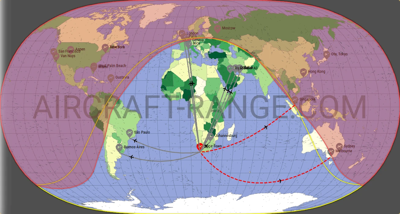 Global 5000 broker route map from Cape Town International Airport (FACT)