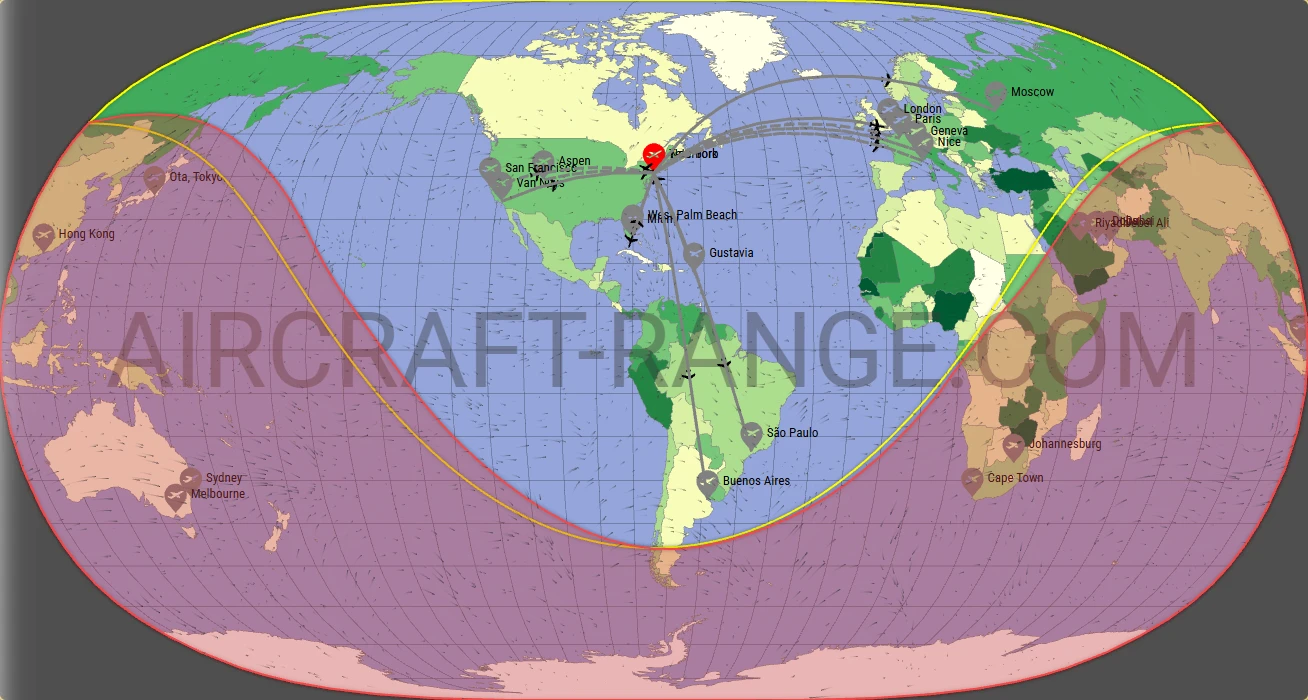 Global 5000 broker route map from Teterboro Airport (KTEB)