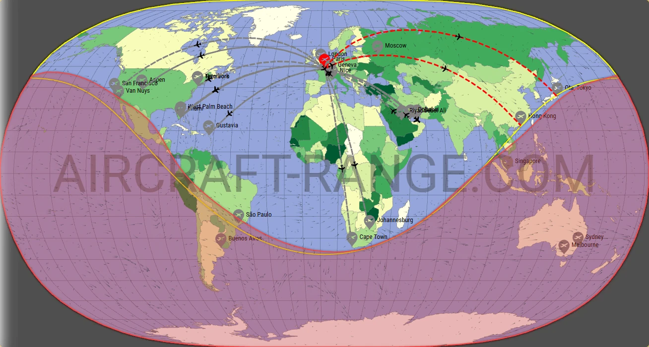 Global 5000 broker route map from Paris-Le Bourget International Airport (LFPB)