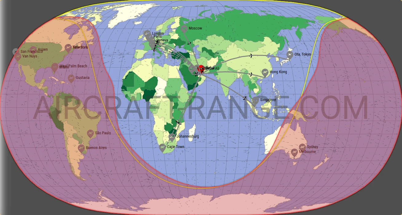 Global 5000 broker route map from Al Maktoum International Airport (OMDW)