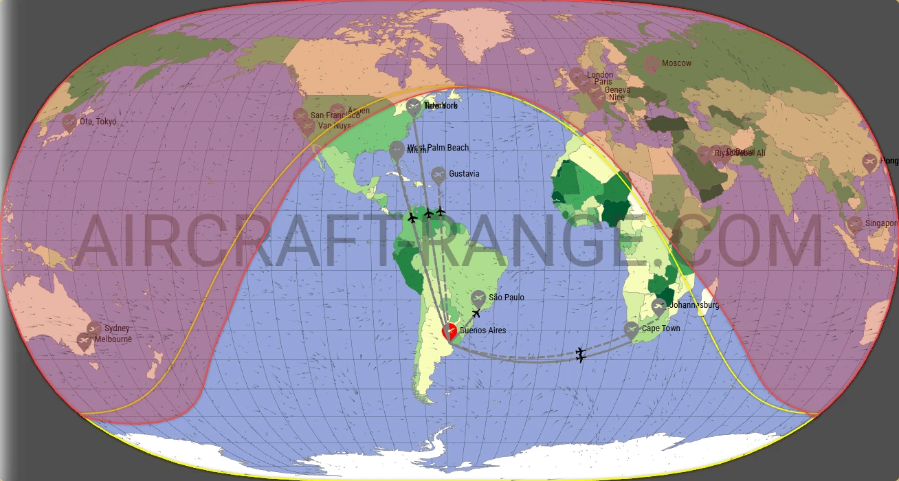 Global 5000 broker route map from Aeroparque Jorge Newbery (SABE)
