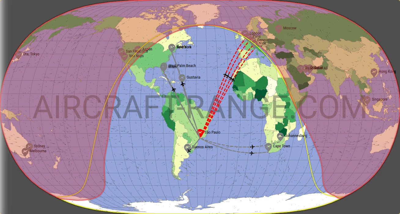 Global 5000 broker route map from São Paulo/Guarulhos–Governor André Franco Montoro International Airport (SBGR)