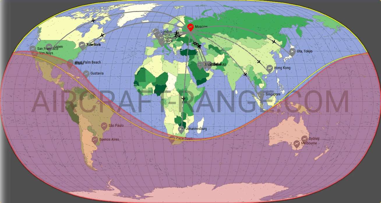 Global 5000 broker route map from Vnukovo International Airport (UUWW)