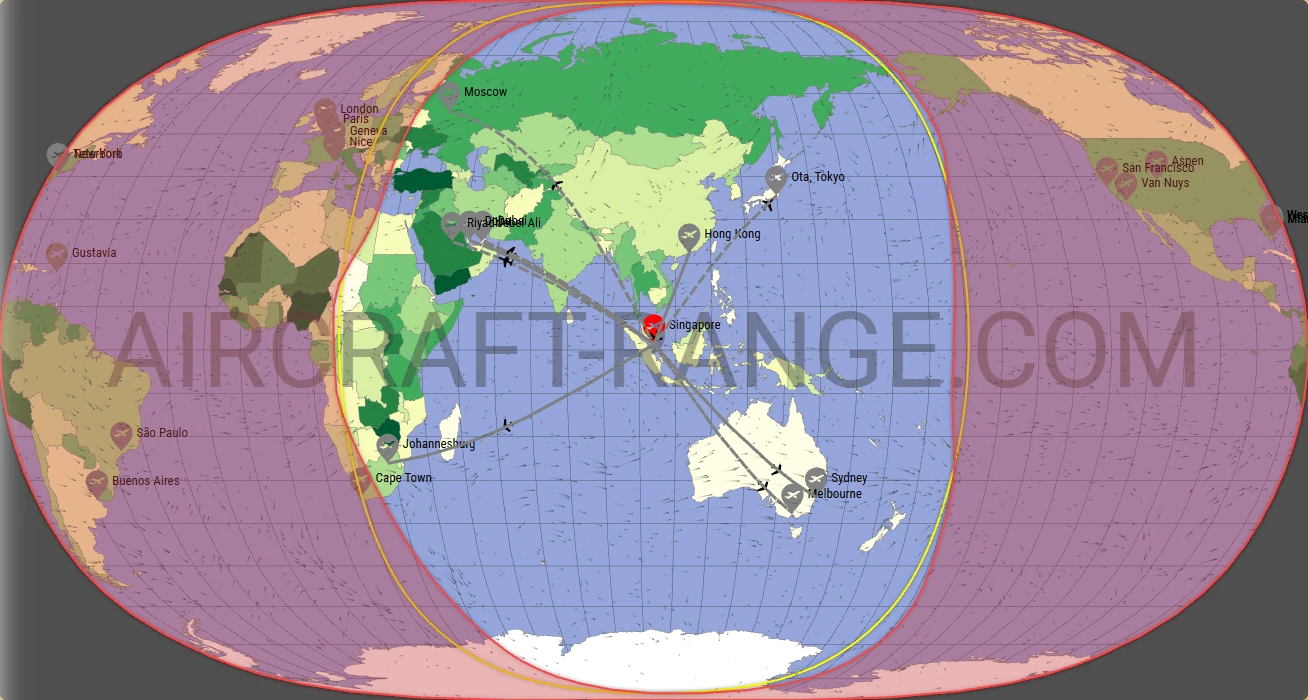Global 5000 broker route map from Singapore Changi Airport (WSSS)
