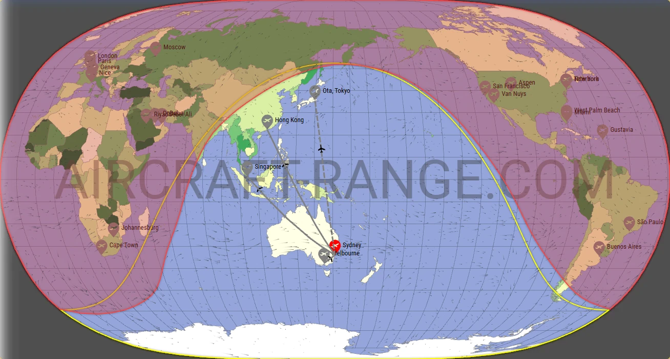 Global 5000 broker route map from Sydney Kingsford Smith International Airport (YSSY)