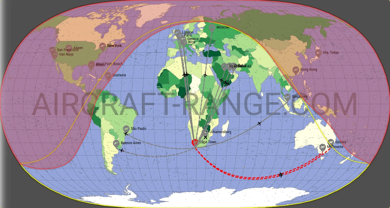 Global 6000 broker route map from Cape Town International Airport (FACT)