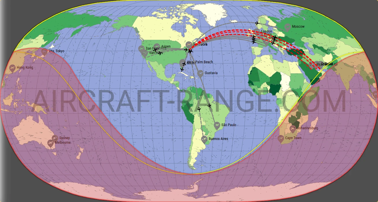 Global 6000 broker route map from LaGuardia Airport (KLGA)