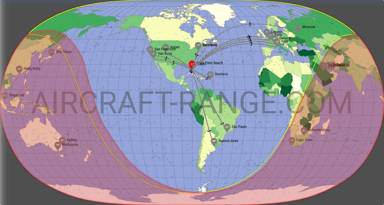 Global 6000 broker route map from Miami-Opa Locka Executive Airport (KOPF)