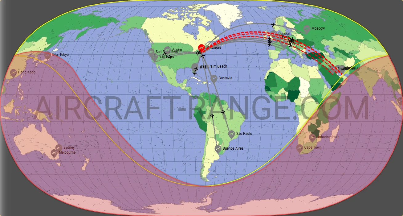 Global 6000 broker route map from Teterboro Airport (KTEB)