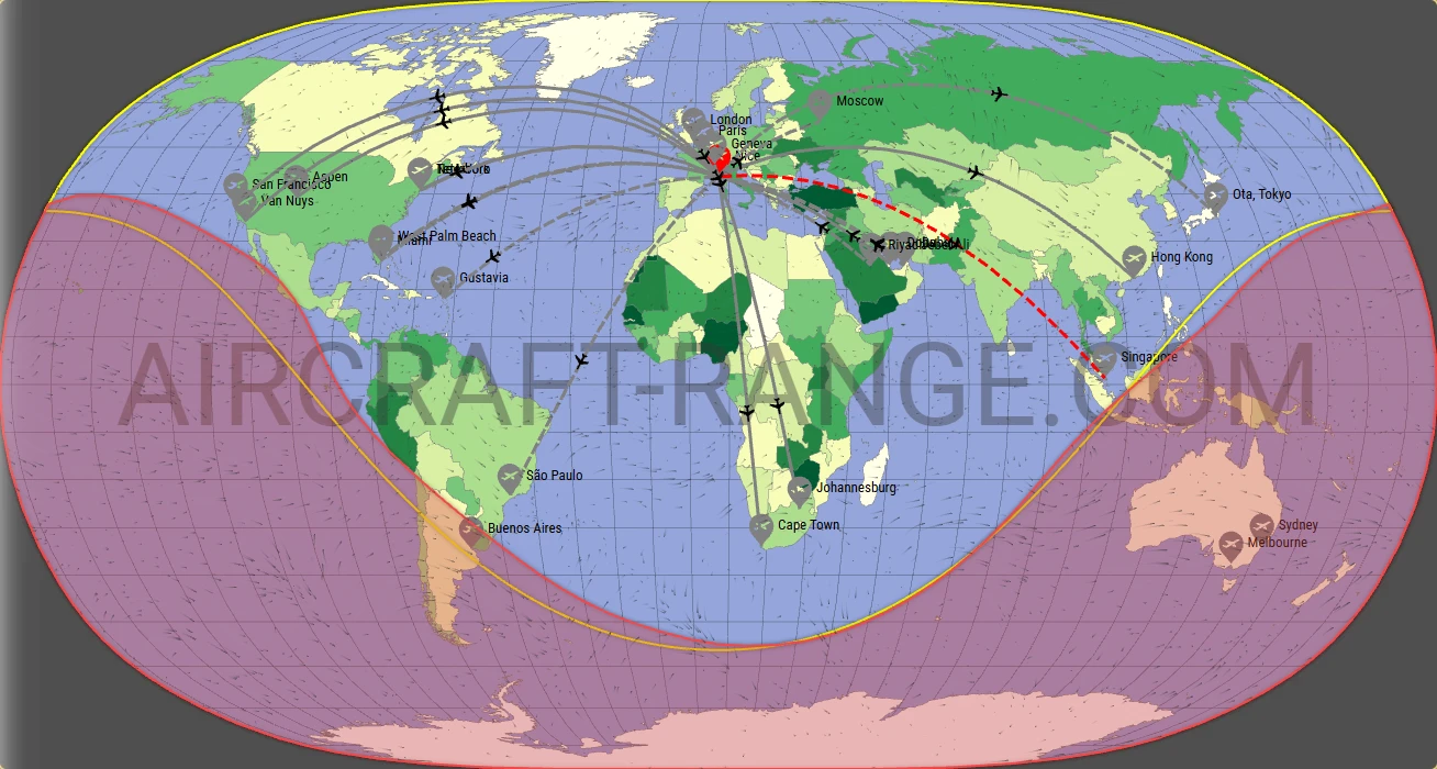 Global 6000 broker route map from Nice-Côte d'Azur Airport (LFMN)