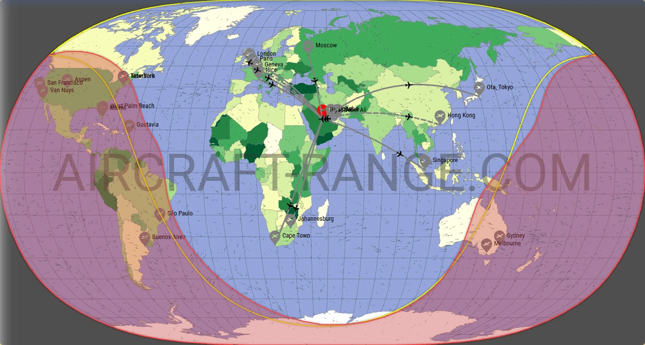 Global 6000 broker route map from King Khalid International Airport (OERK)